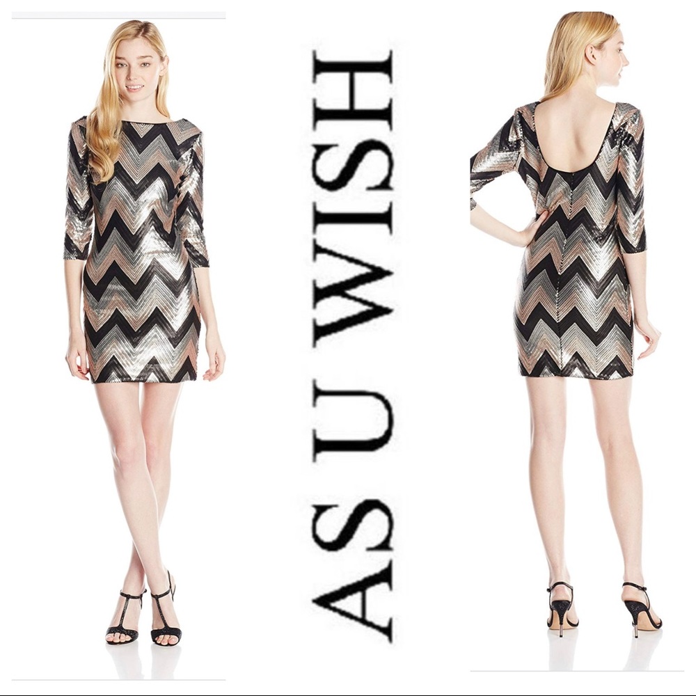 As U Wish  Chevron Sequin Bodycon Cocktail Dress